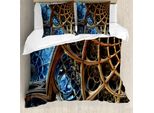 Abakuhaus Copripiumino Fractal, Motivo Retrò, Antiacaro, Adatto A Chi Soffre Di Allergie, Con Federe, 200 Cm X 200 Cm - 80 X 80 Cm, Marrone Blu