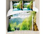 Abakuhaus Copripiumino Waterfall, Crotian Lake Forest, Antiacaro E Anallergico Con Federe, 155 Cm X 220 Cm - 80 X 80 Cm, Verde E Blu