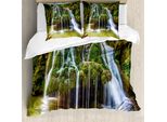 Abakuhaus Copripiumino Waterfall, Piante Botaniche In Lago, Antiacaro, Adatto A Chi Soffre Di Allergie, Con Federe, 200 Cm X 200 Cm - 80 X 80 Cm, Bianco E Verde