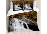 Abakuhaus Copripiumino Waterfall, Alberi Autunnali Con Lago, Antiacaro, Adatto A Chi Soffre Di Allergie, Con Federe, 155 Cm X 220 Cm - 80 X 80 Cm, Bianco, Verde E Arancione