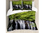 Abakuhaus Copripiumino Waterfall, Albero E Roccia In Cascata, Antiacaro, Adatto A Chi Soffre Di Allergie, Con Federe, 155 Cm X 220 Cm - 80 X 80 Cm, Nero, Bianco E Verde