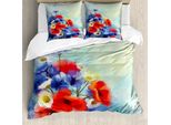 Abakuhaus Copripiumino Blume, Bouquet Di Papaveri E Camomilla, Antiacaro E Anallergico, Con Federe, 200 Cm X 200 Cm - 80 X 80 Cm, Rosso Blu