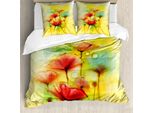 Abakuhaus Copripiumino Con Motivo Floreale, Fiori Di Papavero, Antiacaro, Adatto A Chi Soffre Di Allergie, Con Federe, 155 Cm X 220 Cm - 80 X 80 Cm, Giallo Rosso