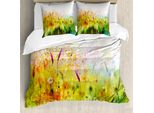 Abakuhaus Copripiumino Blume, Fiori Da Giardino Viola, Antiacaro, Adatto A Chi Soffre Di Allergie, Con Federe, 200 Cm X 200 Cm - 80 X 80 Cm, Verde