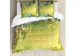 Abakuhaus Copripiumino Con Motivo Floreale, Foglie Primaverili E Vendemmia, Antiacaro E Anallergico, Con Federe, 200 Cm X 200 Cm - 80 X 80 Cm, Verde