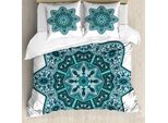 Abakuhaus Copripiumino Mandala, Mandala Della Cina Orientale, Antiacaro, Adatto A Chi Soffre Di Allergie, Con Federe, 155 Cm X 220 Cm - 80 X 80 Cm, Verde Acqua