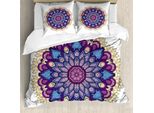 Abakuhaus Copripiumino Mandala, Decorazione Floreale Naturale, Antiacaro, Adatto A Chi Soffre Di Allergie, Con Federe, 200 Cm X 200 Cm - 80 X 80 Cm, Viola, Giallo