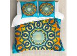 Abakuhaus Copripiumino Mandala, Fiori Mandala, Antiacaro, Adatto A Chi Soffre Di Allergie, Con Federe, 155 Cm X 220 Cm - 80 X 80 Cm, Arancione E Blu
