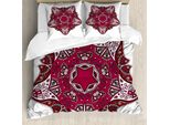 Abakuhaus Copripiumino Mandala, Maroon Mandala Asian, Antiacaro, Adatto A Chi Soffre Di Allergie, Con Federe, 155 Cm X 220 Cm - 80 X 80 Cm, Rosso