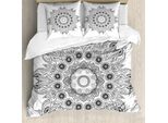 Abakuhaus Copripiumino Mandala, Mandala Bianco Nero, Antiacaro Adatto A Chi Soffre Di Allergie Con Federe, 155 Cm X 220 Cm - 80 X 80 Cm, Bianco Nero