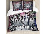 Abakuhaus Copripiumino Con Motivo Murale, Graffiti Grunge Wall Art, Antiacaro E Anallergico, Con Federe, 155 Cm X 220 Cm - 80 X 80 Cm, Multicolore