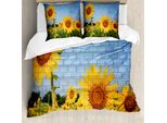 Abakuhaus Set Copripiumino Per Letto Matrimoniale, Girasoli Sul Muro, Antiacaro, Adatto A Chi Soffre Di Allergie, Con Federe, Giallo Verde