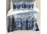 Abakuhaus Copripiumino Invernale, Woodland Montagna Innevata, Antiacaro, Adatto A Chi Soffre Di Allergie, Con Federe, 200 Cm X 200 Cm - 80 X 80 Cm, Bianco Verde