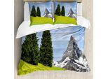 Abakuhaus Copripiumino Berg, Friedlicher Sommertag, Antiacaro, Adatto A Chi Soffre Di Allergie, Con Federe, 155 Cm X 220 Cm - 80 X 80 Cm, Verde Blu