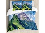 Abakuhaus Copripiumino Land, Spring Scene Berg, Antiacaro, Adatto A Chi Soffre Di Allergie, Con Federe, 155 Cm X 220 Cm - 80 X 80 Cm, Verde Blu