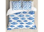 Abakuhaus Copripiumino Blu, Motivi Acquerellati Blu, Antiacaro, Adatto A Chi Soffre Di Allergie, Con Federe, 155 Cm X 220 Cm - 80 X 80 Cm, Blu