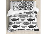 Abakuhaus Copripiumino Con Pesci, Animali Marini In Bianco E Nero, Antiacaro, Adatto A Chi Soffre Di Allergie, Con Federe, 200 Cm X 200 Cm - 80 X 80 Cm, Bianco E Nero
