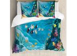 Abakuhaus Copripiumino Con Motivo A Pesci, Paesaggio Sottomarino, Antiacaro, Adatto A Chi Soffre Di Allergie, Con Federe, 200 Cm X 200 Cm - 80 X 80 Cm, Multicolore