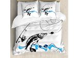 Abakuhaus Copripiumino Fishing, Disegnato A Mano, Stile Nautico, Antiacaro, Adatto A Chi Soffre Di Allergie, Con Federe, 200 Cm X 200 Cm - 80 X 80 Cm, Nero Blu