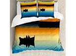 Abakuhaus Copripiumino Fishing, Tramonto Sul Lago Mentre Si Pesca, Antiacaro, Adatto A Chi Soffre Di Allergie, Con Federe, 200 Cm X 200 Cm - 80 X 80 Cm, Arancione E Blu