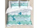 Abakuhaus Copripiumino Fishing, Waves Ocean Fishing Art, Antiacaro, Adatto A Chi Soffre Di Allergie, Con Federe, 155 Cm X 220 Cm - 80 X 80 Cm, Azzurro