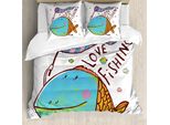 Abakuhaus Copripiumino Fishing, Divertente Illustrazione Cartoon, Antiacaro, Adatto A Chi Soffre Di Allergie, Con Federe, 155 Cm X 220 Cm - 80 X 80 Cm, Multicolore