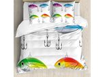 Abakuhaus Set Copripiumino Per Letti Matrimoniali, Animali Marini Nautici, Antiacaro, Adatto A Chi Soffre Di Allergie, Con Federe, Multicolore