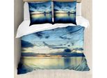 Abakuhaus Copripiumino Blu, Tramonto Sulla Laguna Tropicale, Antiacaro, Adatto A Chi Soffre Di Allergie, Con Federe, 155 Cm X 220 Cm - 80 X 80 Cm, Blu