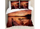 Abakuhaus Copripiumino Arancione, Tramonto Sul Mare, Antiacaro, Adatto A Chi Soffre Di Allergie, Con Federe, 155 Cm X 220 Cm - 80 X 80 Cm, Arancione