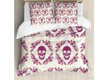 Abakuhaus Copripiumino ZuckerschäDel, Motivo Floreale Marrone, Antiacaro, Adatto A Chi Soffre Di Allergie, Con Federe, 200 Cm X 200 Cm - 80 X 80 Cm, Fucsia-Crema