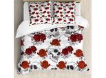 Abakuhaus Copripiumino Con Teschi, Roses Gothic Skull, Antiacaro, Adatto A Chi Soffre Di Allergie, Con Federe, 155 Cm X 220 Cm - 80 X 80 Cm, Grigio