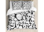 Abakuhaus Copripiumino Con Teschi, Grungy Skull Halloween, Antiacaro, Adatto A Chi Soffre Di Allergie, Con Federe, 200 Cm X 200 Cm - 80 X 80 Cm, Bianco E Nero