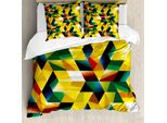 Abakuhaus Copripiumino Moderno, Verde Geometrico, Antiacaro, Adatto A Chi Soffre Di Allergie, Con Federe, 200 Cm X 200 Cm - 80 X 80 Cm, Giallo Verde Scuro