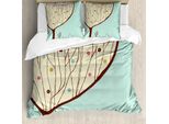 Abakuhaus Set Copripiumino Moderno Per Letti Matrimoniali, Motivo Albero Astratto, Antiacaro E Anallergico, Con Federe, Verde Mandorla, Grigio, Bianco, Cacao