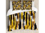 Abakuhaus Copripiumino Moderno, Grunge Art Brushstrokes, Antiacaro E Anallergico, Con Federe, 155 Cm X 220 Cm - 80 X 80 Cm, Terra Giallo Nero