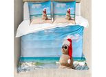 Abakuhaus Copripiumino Natalizio, Sandman Con Cappellino Natalizio, Antiacaro, Adatto A Chi Soffre Di Allergie, Con Federe, 200 Cm X 200 Cm - 80 X 80 Cm, Blu Crema