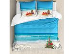 Abakuhaus Copripiumino Natalizio, Spiaggia Mare Estate Tranquillità, Antiacaro Adatto A Chi Soffre Di Allergie Con Federe, 155 Cm X 220 Cm - 80 X 80 Cm, Multicolore