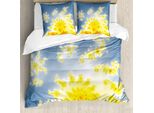 Abakuhaus Set Copripiumino Fractal Per Letti Matrimoniali, Motivo Floreale Fantastico, Antiacaro Adatto A Chi Soffre Di Allergie Con Federe, Giallo Blu