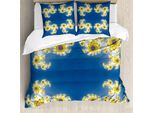Abakuhaus Set Copripiumino Fractal Per Letti Matrimoniali, Arte Floreale Psichedelica, Antiacaro, Adatto A Chi Soffre Di Allergie, Con Federe, Giallo Blu