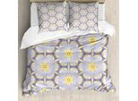 Abakuhaus Set Copripiumino Fractal Per Letti Matrimoniali, Fiori Boho Etnici, Antiacaro, Adatto A Chi Soffre Di Allergie, Con Federe, Giallo Chiaro E Viola