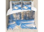 Abakuhaus Copripiumino Ackerland, Winter Snowy Pines, Antiacaro, Adatto A Chi Soffre Di Allergie, Con Federe, 155 Cm X 220 Cm - 80 X 80 Cm, Bianco Blu