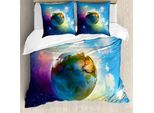 Abakuhaus Copripiumino Erde, Cosmos Paesaggio Vivace, Antiacaro Adatto A Chi Soffre Di Allergie Con Federe, 200 Cm X 200 Cm - 80 X 80 Cm, Blu Viola