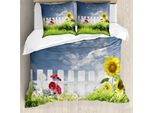 Abakuhaus Set Copripiumino Da Letto Per Letti Matrimoniali, Margherite E Girasoli, Antiacaro, Adatto A Chi Soffre Di Allergie, Con Federe, Rosso Cinabro, Verde Lime, Grigio Blu, Giallo