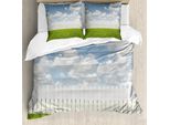Abakuhaus Copripiumino Naturale, Cielo Con Nuvole E Fattoria, Antiacaro, Adatto A Chi Soffre Di Allergie, Con Federe, 200 Cm X 200 Cm - 80 X 80 Cm, Verde Bianco