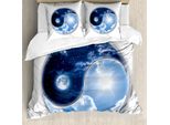 Abakuhaus Copripiumino, Luna E Sole, Antiacaro, Adatto A Chi Soffre Di Allergie, Con Federe, 200 Cm X 200 Cm - 80 X 80 Cm, Blu Navy, Azzurro, Bianco