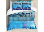 Abakuhaus Set Copripiumino Per Letto Matrimoniale, Hong Kong Asiatico, Antiacaro, Adatto A Chi Soffre Di Allergie, Con Federe, Blu Cielo Scuro