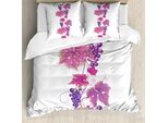 Abakuhaus Set Copripiumino Naturale Per Letti Matrimoniali, Foglie E Piante Vivaci, Antiacaro, Adatto A Chi Soffre Di Allergie, Con Federe, Fucsia E Viola