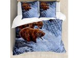 Abakuhaus Africa Copripiumino, Orso Selvatico Pesce Natura, Antiacaro Adatto A Chi Soffre Di Allergie Con Federe, 200 Cm X 200 Cm - 80 X 80 Cm, Marrone Bianco