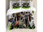Abakuhaus Africa Copripiumino, Animali Selvatici Della Savana, Antiacaro, Adatto A Chi Soffre Di Allergie, Con Federe, 155 Cm X 220 Cm - 80 X 80 Cm, Multicolore