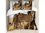 Abakuhaus Africa Copripiumino, Animali Safari Cheetahs, Antiacaro, Adatto A Chi Soffre Di Allergie, Con Federe, 200 Cm X 200 Cm - 80 X 80 Cm, Marrone Chiaro E Nero